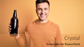  Presentation with beer bottle - Amazing slide set having young-handsome-caucasian-man-drinking backdrop and a gold colored foreground