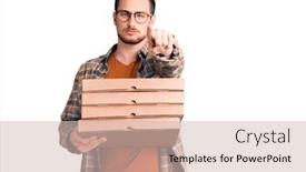  Presentation with pizza delivery - Slides enhanced with young-handsome-caucasian-man-holding background and a soft green colored foreground