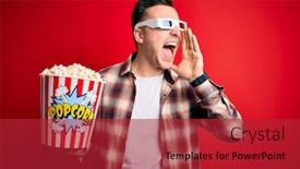  Presentation with movie popcorn - PPT layouts with young-handsome-caucasian-man-wearing background and a red colored foreground