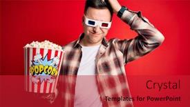  Presentation with popcorn movie - PPT layouts having young-handsome-caucasian-man-wearing background and a red colored foreground