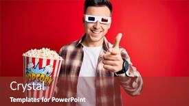 Presentation with movie popcorn - Amazing PPT theme having young-handsome-caucasian-man-wearing backdrop and a tawny brown colored foreground