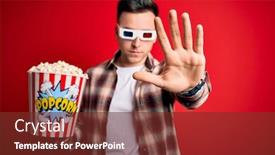  Presentation with movie popcorn - Colorful slide set enhanced with young-handsome-caucasian-man-wearing backdrop and a tawny brown colored foreground