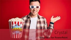  Presentation with popcorn movie - Slide deck featuring young-handsome-caucasian-man-wearing background and a crimson colored foreground