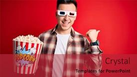  Presentation with popcorn movie - Audience pleasing slide set consisting of young-handsome-caucasian-man-wearing backdrop and a red colored foreground