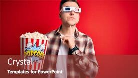  Presentation with popcorn movie - Slide set having young-handsome-caucasian-man-wearing background and a tawny brown colored foreground
