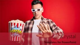  Presentation with popcorn movie - Beautiful presentation design featuring young-handsome-caucasian-man-wearing backdrop and a crimson colored foreground