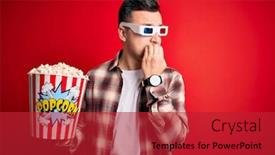  Presentation with popcorn movie - Colorful presentation design enhanced with young-handsome-caucasian-man-wearing backdrop and a red colored foreground