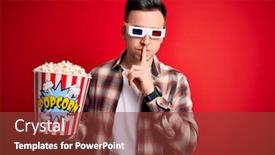  Presentation with popcorn movie - Presentation design enhanced with young-handsome-caucasian-man-wearing background and a tawny brown colored foreground