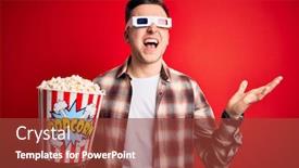  Presentation with movie popcorn - Presentation design having young-handsome-caucasian-man-wearing background and a tawny brown colored foreground