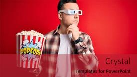  Presentation with popcorn movie - PPT theme enhanced with young-handsome-caucasian-man-wearing background and a crimson colored foreground