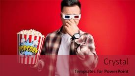  Presentation with popcorn movie - Audience pleasing PPT theme consisting of young-handsome-caucasian-man-wearing backdrop and a red colored foreground