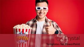  Presentation with movie popcorn - PPT theme consisting of young-handsome-caucasian-man-wearing background and a red colored foreground