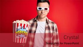  Presentation with popcorn movie - Slide set enhanced with young-handsome-caucasian-man-wearing background and a red colored foreground