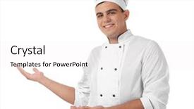  Presentation with cook chef - PPT layouts featuring young handsome chef cook isolated background and a white colored foreground