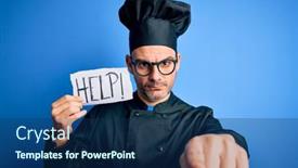  Presentation with overworked - Presentation theme having young-handsome-chef-man-overworked background and a navy blue colored foreground