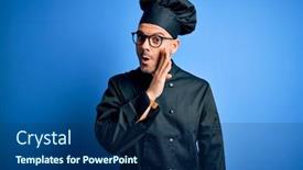  Presentation with chef - Audience pleasing presentation design consisting of young-handsome-chef-man-wearing backdrop and a navy blue colored foreground