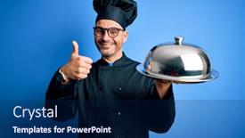 Presentation with chef - Theme with young-handsome-chef-man-wearing background and a navy blue colored foreground