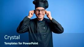  Presentation with chef - Colorful slide set enhanced with young-handsome-chef-man-wearing backdrop and a ocean colored foreground