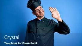  Presentation with chef - Cool new theme with young-handsome-chef-man-wearing backdrop and a ocean colored foreground