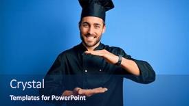  Presentation with chef - Presentation theme featuring young-handsome-chef-man background and a navy blue colored foreground