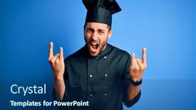  Presentation with blue music - Audience pleasing presentation consisting of young-handsome-chef-man backdrop and a navy blue colored foreground