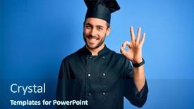  Presentation with chef - Beautiful slide set featuring young-handsome-chef-man backdrop and a navy blue colored foreground
