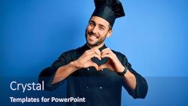  Presentation with romantic love - Presentation design having young-handsome-chef-man background and a navy blue colored foreground