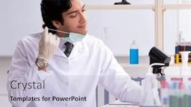  Presentation with chemist - PPT layouts having young-handsome-chemist-working background and a lemonade colored foreground