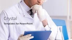  Presentation with lab instruments - Theme consisting of young-handsome-chemist-working background and a sky blue colored foreground