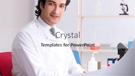  Presentation with chemist - Slide deck featuring young-handsome-chemist-working background and a sky blue colored foreground