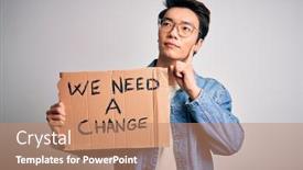  Presentation with change thinking - Cool new PPT layouts with young-handsome-chinese-activist-man backdrop and a coral colored foreground