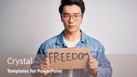  Presentation with freedom - Slide set enhanced with young-handsome-chinese-activist-man background and a coral colored foreground