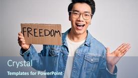  Presentation with poster - Cool new presentation theme with young-handsome-chinese-activist-man backdrop and a ocean colored foreground