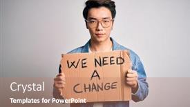  Presentation with change thinking - PPT layouts having young-handsome-chinese-activist-man background and a coral colored foreground