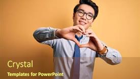  Presentation with heart hands - Audience pleasing slide deck consisting of young-handsome-chinese-businessman-wearing backdrop and a tawny brown colored foreground