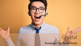  Presentation with call center - Slide deck consisting of young-handsome-chinese-call-center background and a coral colored foreground