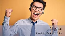  Presentation with call center - PPT theme having young-handsome-chinese-call-center background and a light blue colored foreground