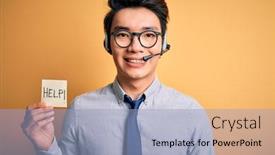  Presentation with overworked - PPT layouts having young-handsome-chinese-call-center background and a light blue colored foreground