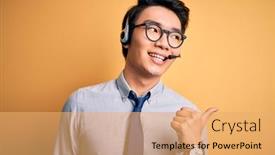  Presentation with call center - Beautiful slide set featuring young-handsome-chinese-call-center backdrop and a yellow colored foreground