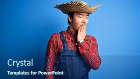  Presentation with sleepiness - Colorful slide set enhanced with young-handsome-chinese-farmer-man backdrop and a ocean colored foreground