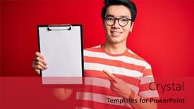  Presentation with inspector - Presentation design having young-handsome-chinese-inspector-man background and a red colored foreground