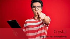  Presentation with inspector - Slide deck having young-handsome-chinese-inspector-man background and a red colored foreground