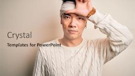  Presentation with accident - Beautiful PPT theme featuring young-handsome-chinese-man-injured backdrop and a soft green colored foreground