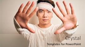  Presentation with accident - Slides having young-handsome-chinese-man-injured background and a soft green colored foreground