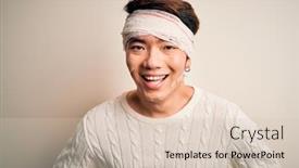  Presentation with accident - Presentation theme consisting of young-handsome-chinese-man-injured background and a lemonade colored foreground