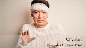  Presentation with accident - Beautiful PPT theme featuring young-handsome-chinese-man-injured backdrop and a lemonade colored foreground
