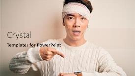  Presentation with accident - Colorful presentation theme enhanced with young-handsome-chinese-man-injured backdrop and a lemonade colored foreground