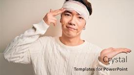  Presentation with accident - PPT theme having young-handsome-chinese-man-injured background and a lemonade colored foreground