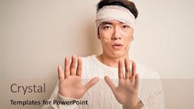  Presentation with accident - Beautiful slide deck featuring young-handsome-chinese-man-injured backdrop and a coral colored foreground