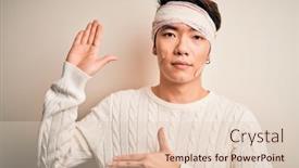  Presentation with hand palm - Presentation design featuring young-handsome-chinese-man-injured background and a lemonade colored foreground